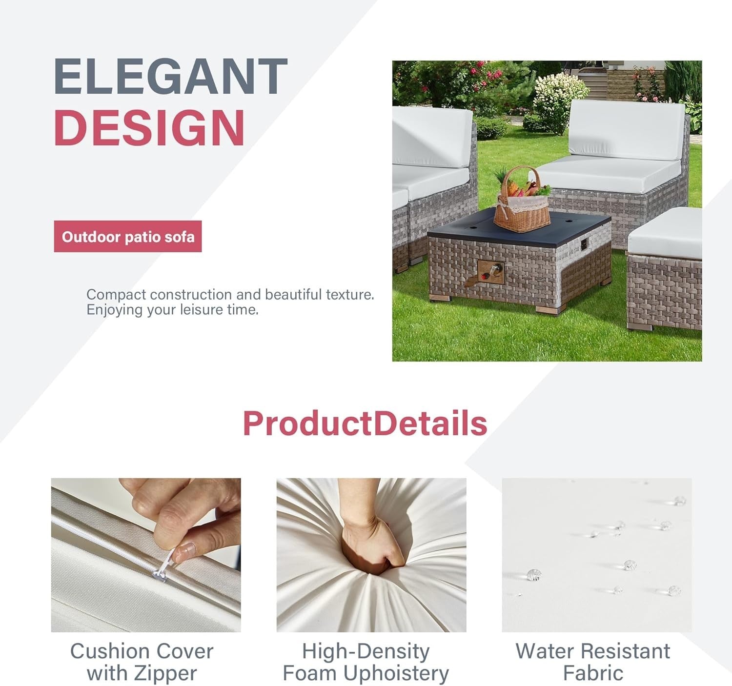 7-Piece Outdoor Rattan Sofa Set with Fire Pit Table - Weatherproof & Modular