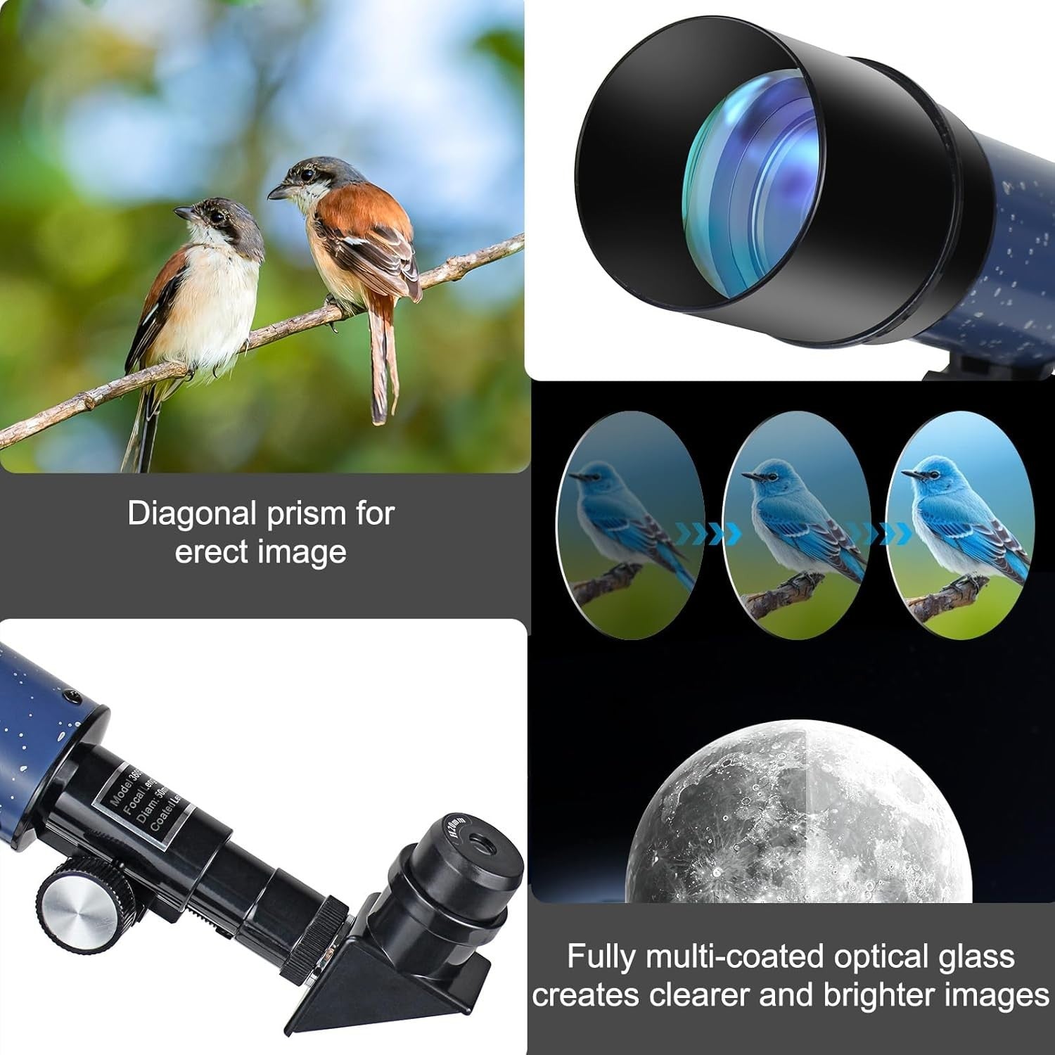 50mm Aperture 360mm Refractor Telescope for Kids & Beginners with Tripod