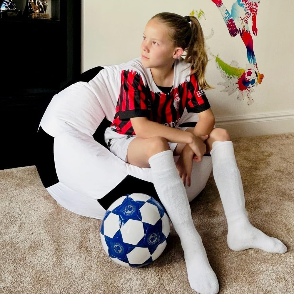 Kids Football Beanbag Chair with Footstool, Durable, Machine Washable, 60x80cm