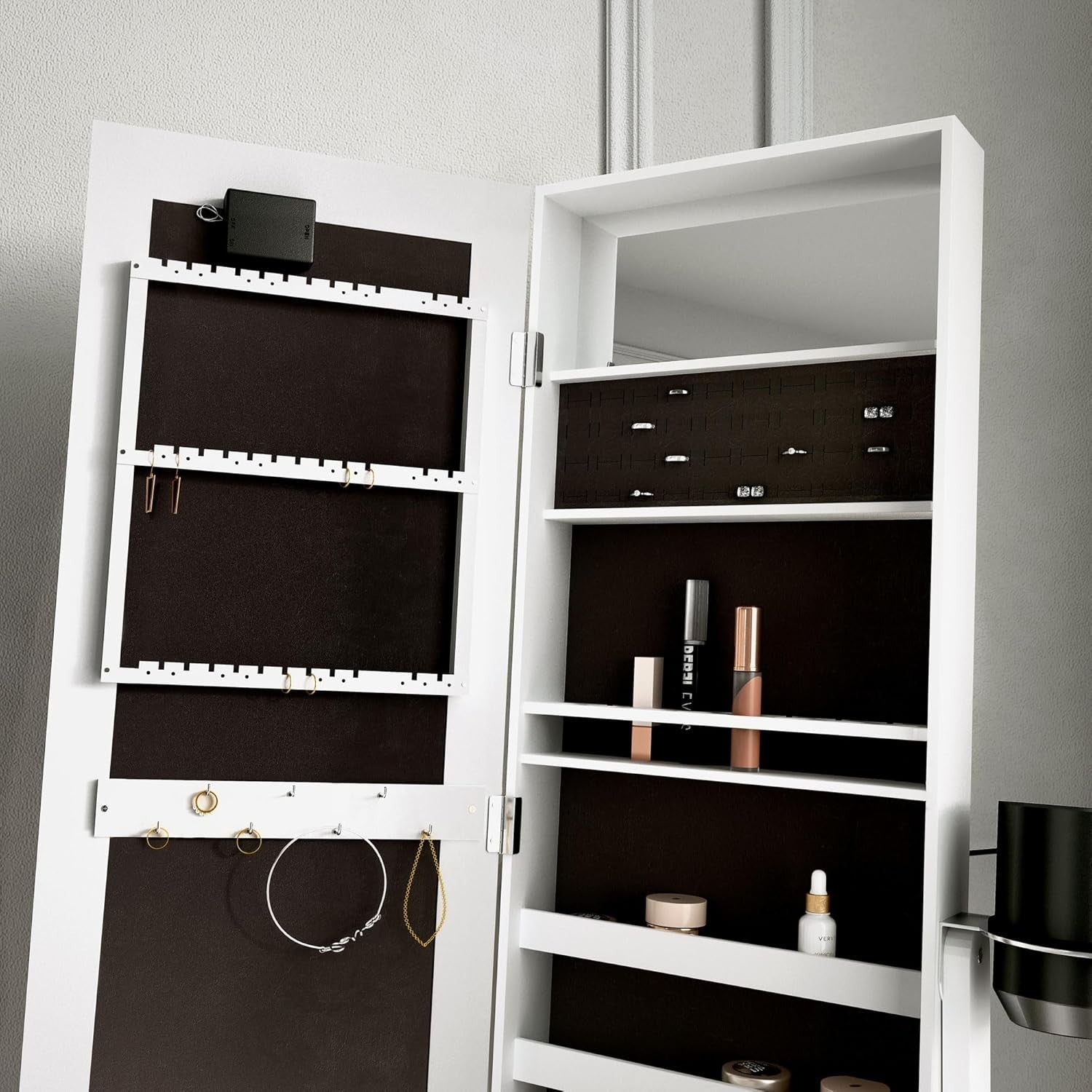 White LED Jewellery Cabinet Full Length Mirror with 6 Drawers Storage
