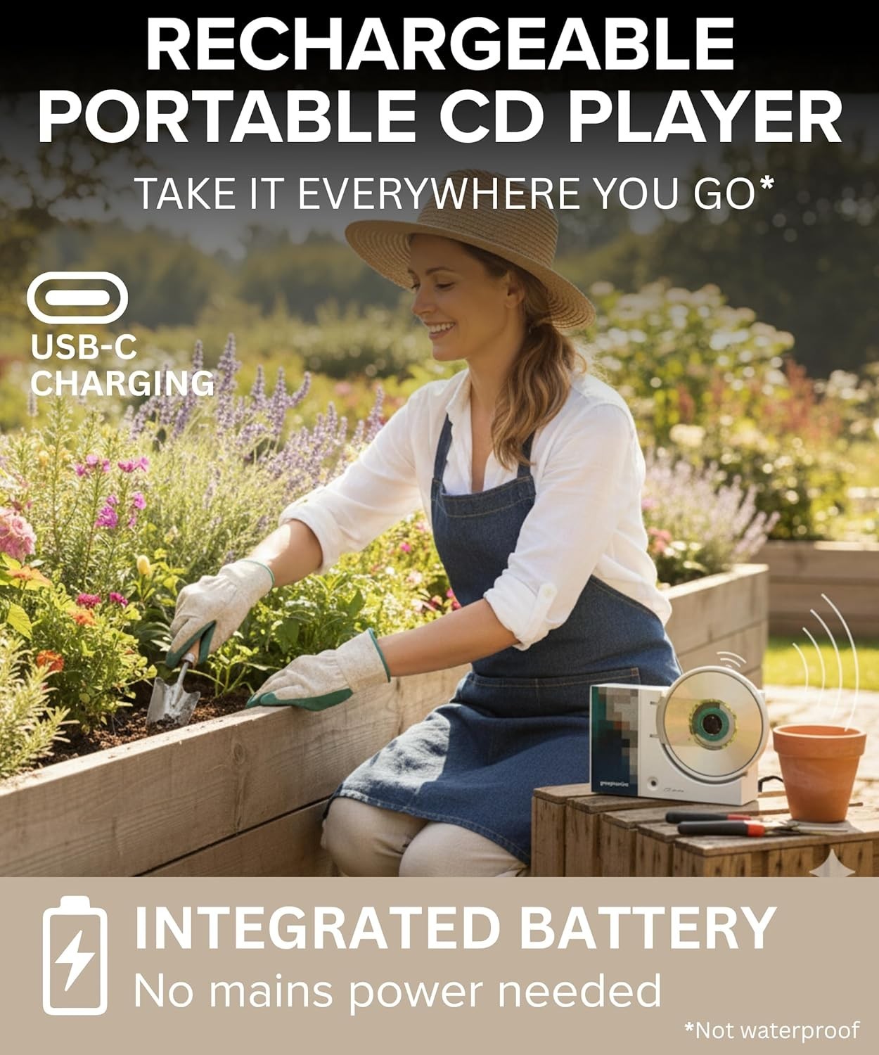Portable CD Player Bluetooth Rechargeable w/ Speakers Wall Mount Green