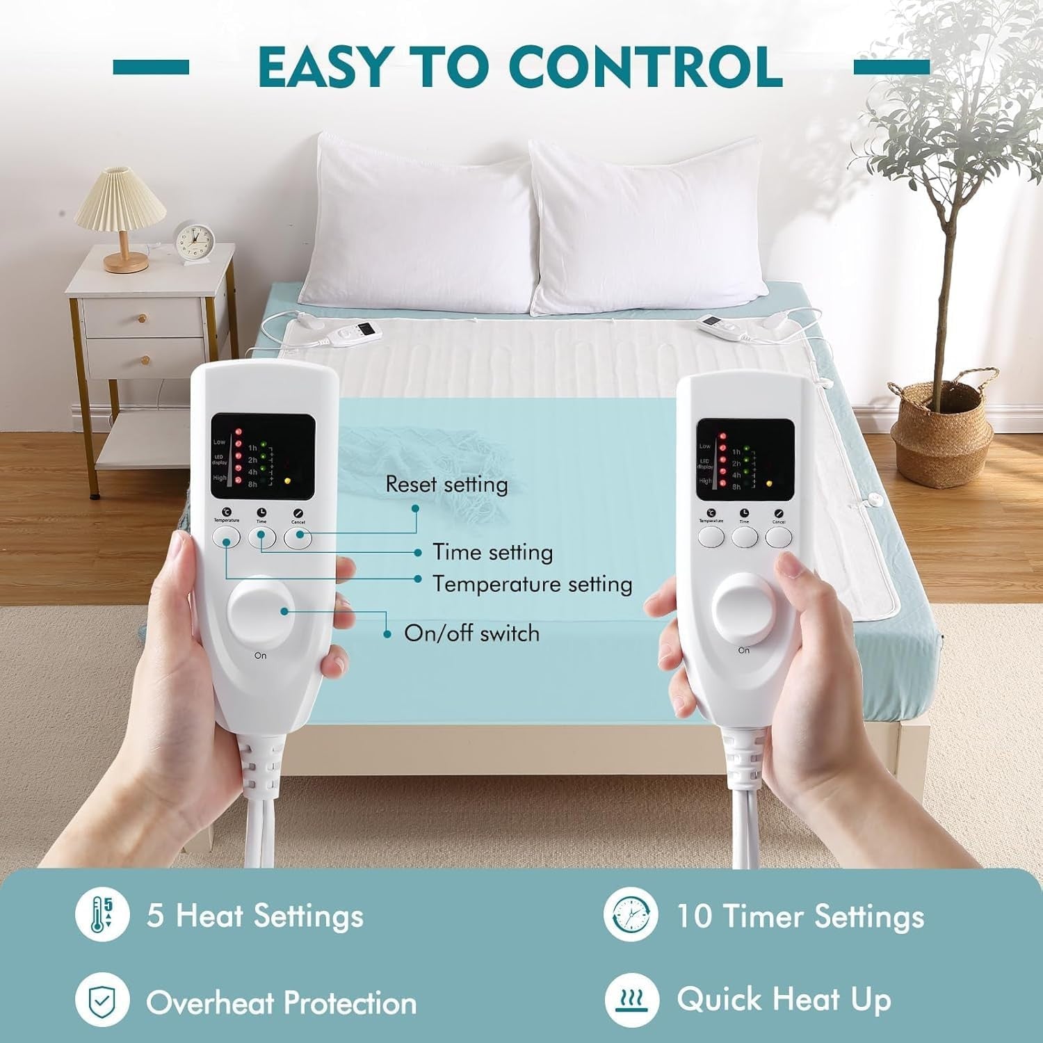 Electric Heated Underblanket King Size Dual Control 5 Heat Timer Washable