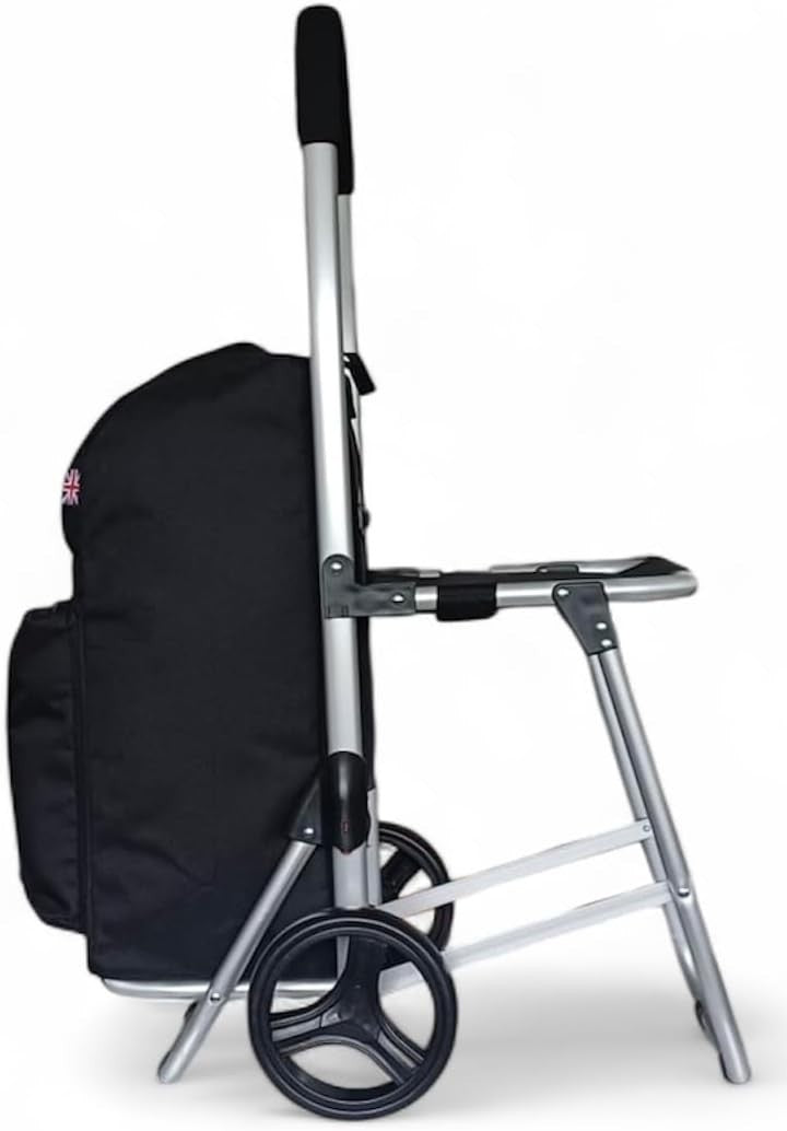 30L Aluminium Shopping Trolley with Seat Black Foldable Grocery Cart