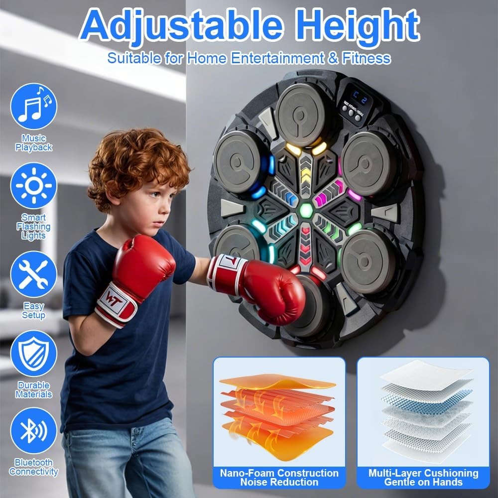 Music Boxing Machine LED Punch Trainer Wall Mounted Bluetooth Gloves