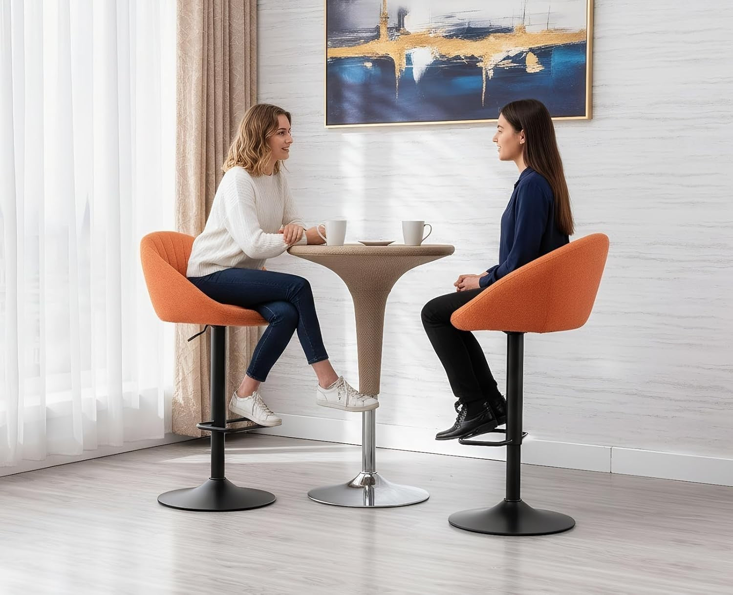 Bar Stools Set of 2 | Orange L-Shaped Adjustable Counter Chairs