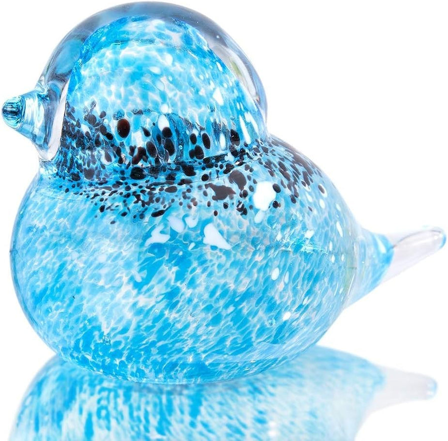 Handmade Blown Glass Bird Ornament Blue Art Figurine Crystal Paperweight Decor