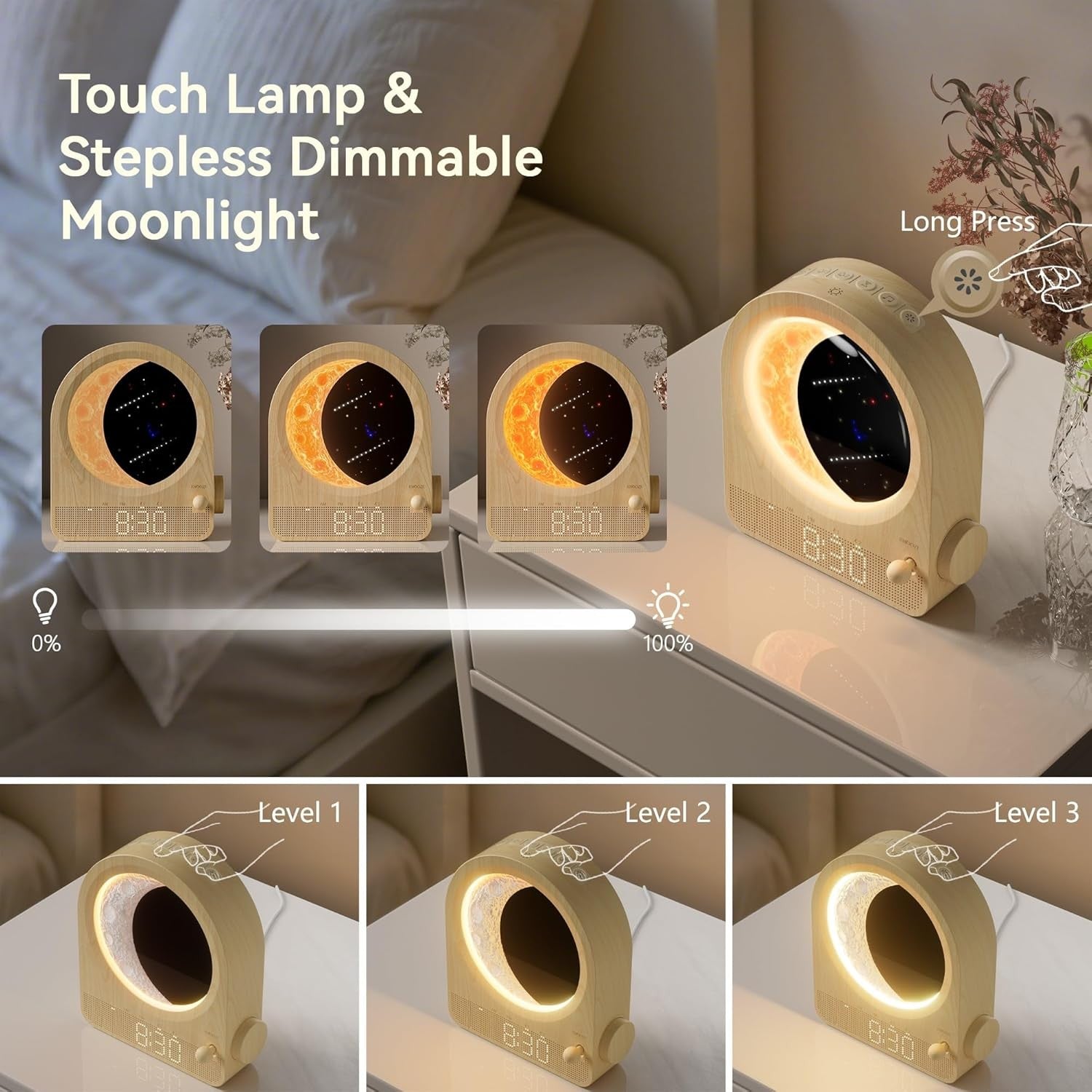 Sunrise Alarm Clock Wake Up Light Touch Night Lamp Dimmable Bedside