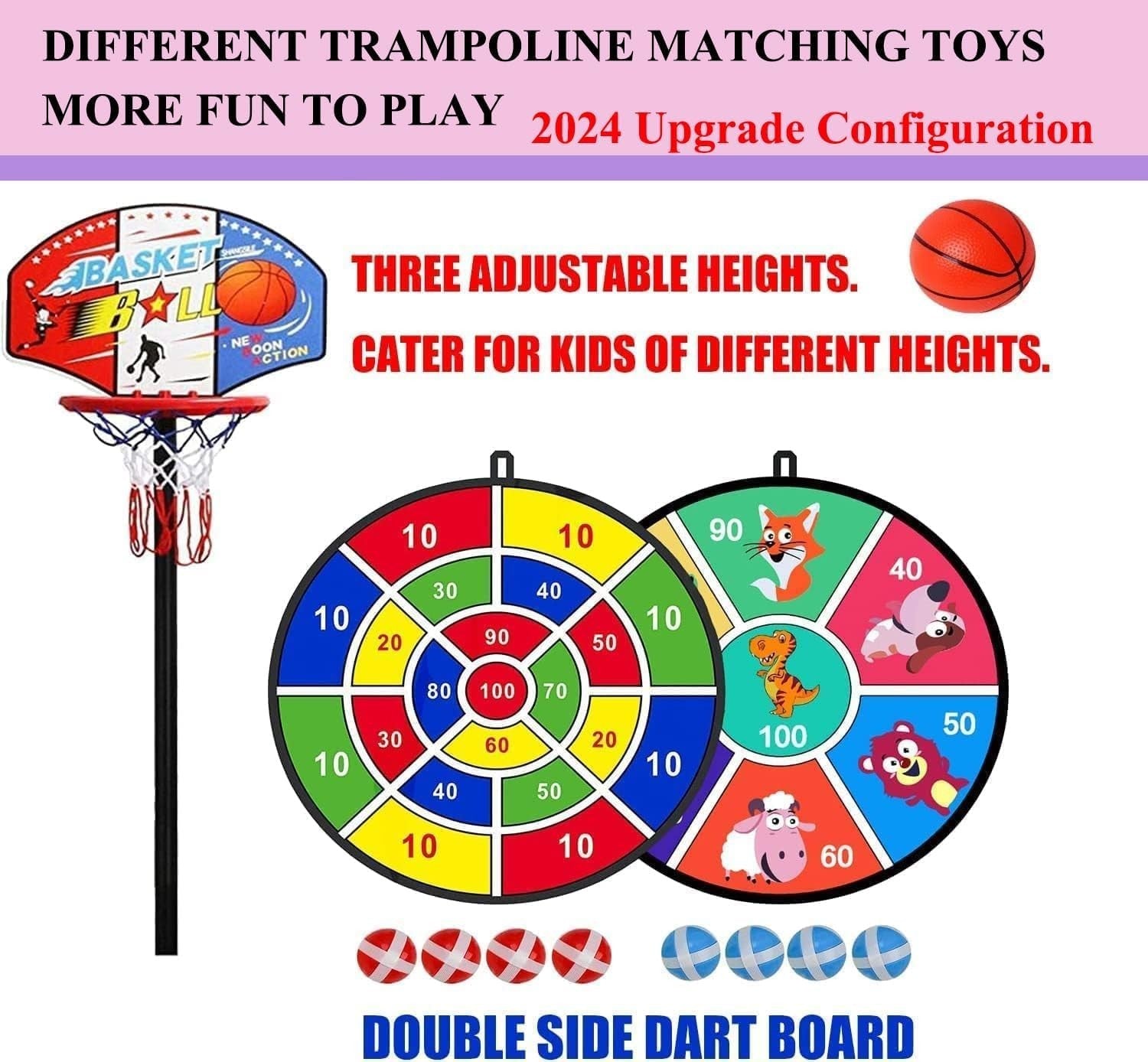 Kids Trampoline with Basketball Hoop Safety Net Indoor Outdoor 145cm