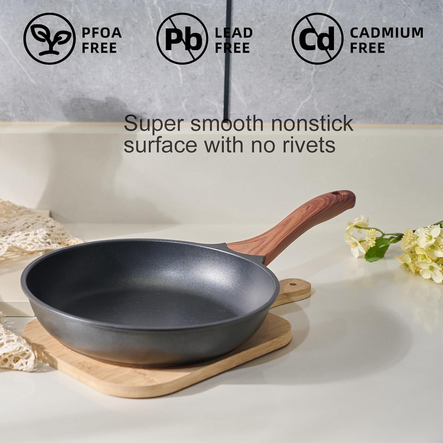 3Pcs Black Granite Non Stick Cookware Set Frying Pan Skillet Saucepan with Lid
