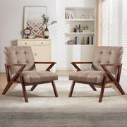 Mid‑Century PU Leather Accent Chair Set of 2 – Khaki Lounge Armchairs