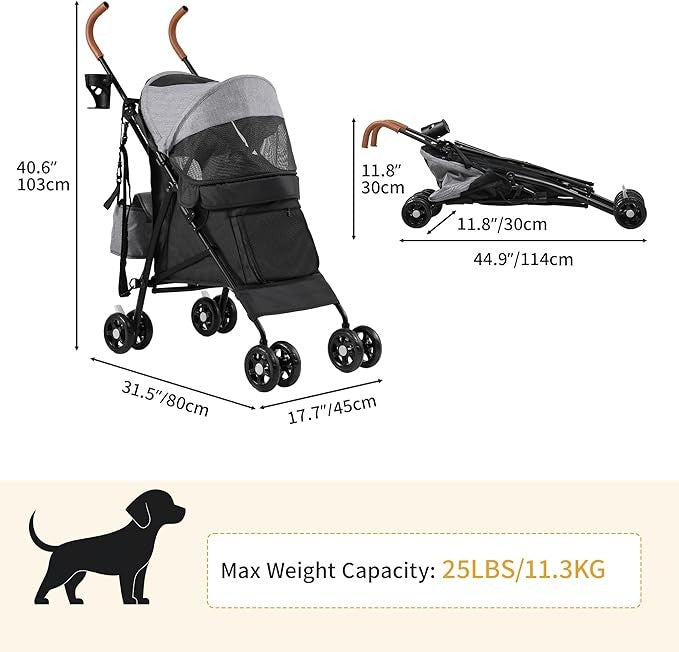 Dog Stroller Folding Pet Pushchair 4 Wheel Travel Pram Medium Dogs 22kg