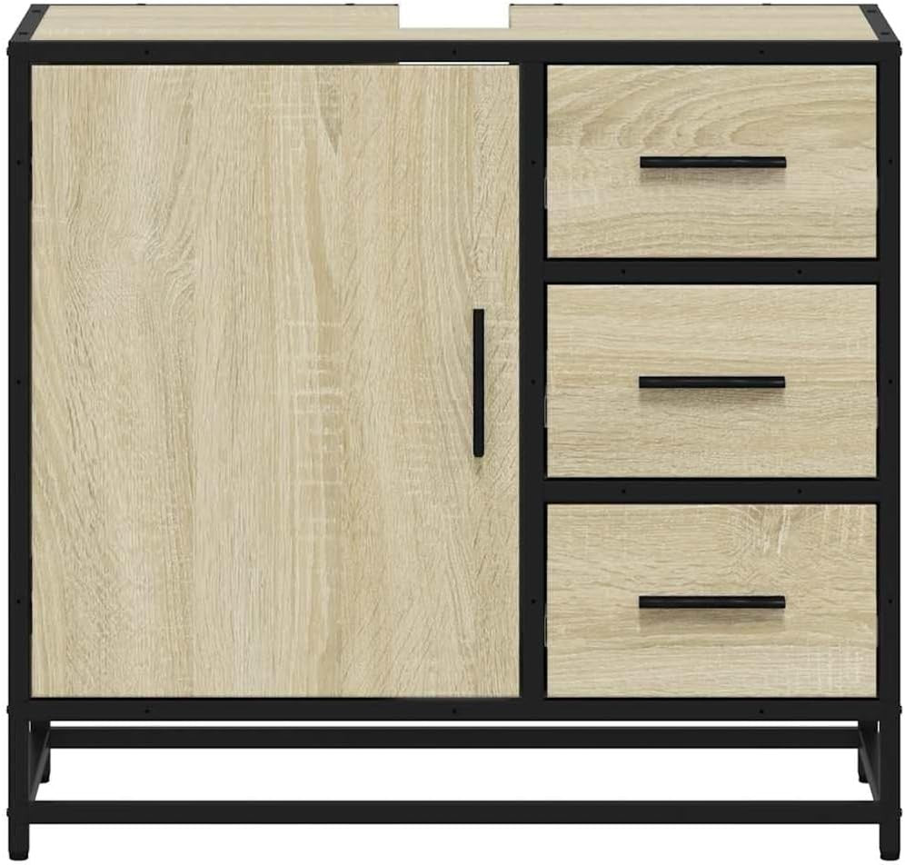 Sonoma Oak Bathroom Sink Cabinet Industrial Vanity Storage Unit 65x33x60cm