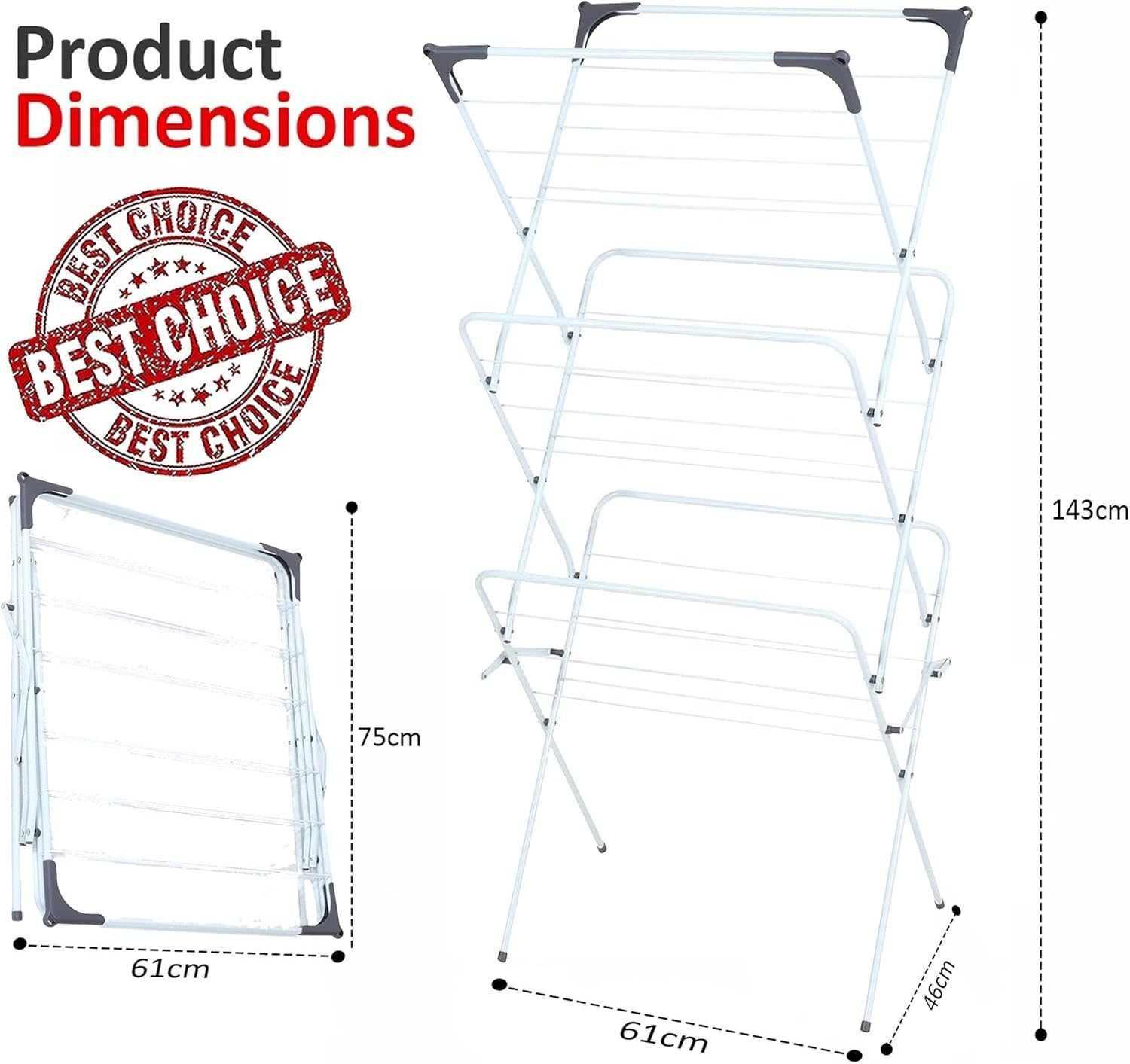 3 Tier Folding Clothes Airer Laundry Drying Rack Compact Indoor Outdoor