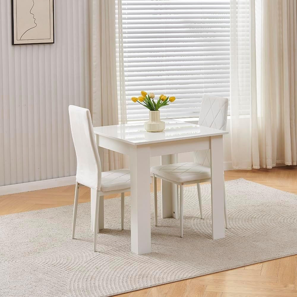 Modern 3-Piece White Marble Dining Set with 2 White Velvet Chairs for Small Spac