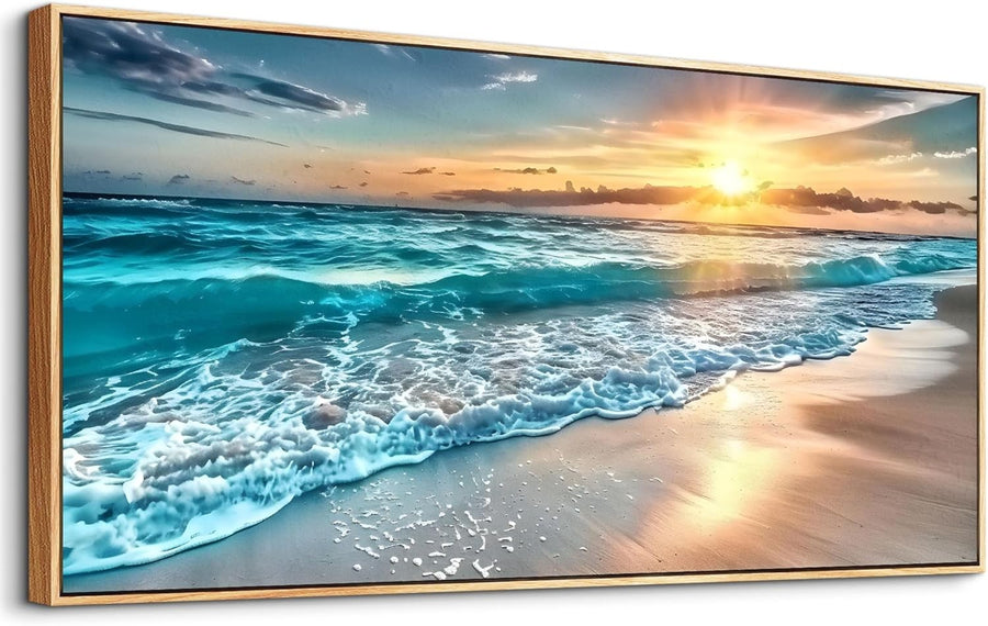 Sunrise at Sea Canvas Wall Art 20x40 in Wooden Framed Modern Decor