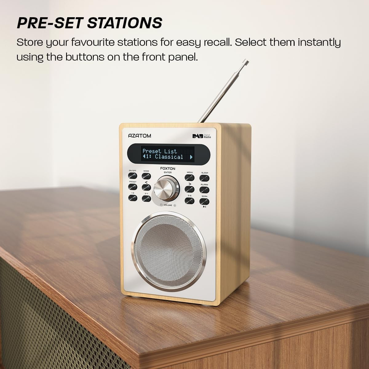 Oak DAB DAB+ FM Digital Radio Bluetooth Dual Alarm Sleep Timer USB Charge
