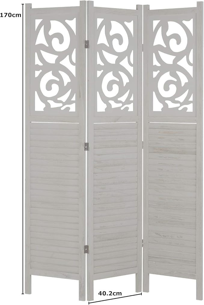 Grey Wooden Room Divider 3 Panel Folding Screen – Rustic Privacy Partition Decor
