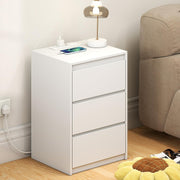 White Bedside Table with 3 Drawers & Power Station, Modern Wooden Nightstand