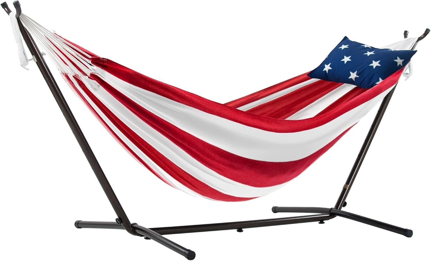 Double Cotton Hammock with Stand – 280cm Patriotic Outdoor Bed, 2 Person Relax