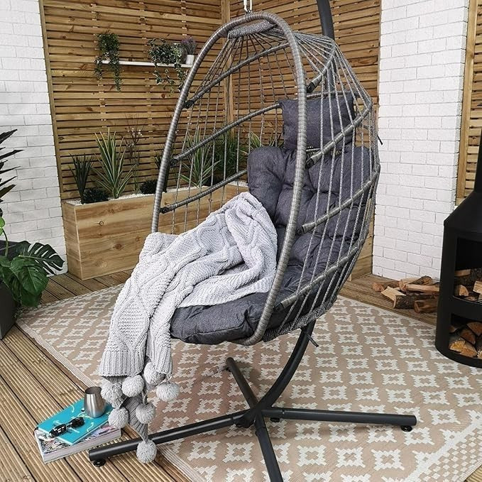 Luxury Rattan Hanging Egg Chair w/ Stand & Waterproof Cover – Swing Seat