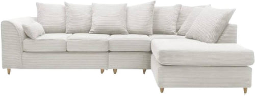 Cream 5-Seater L-Shape Sofa Scatter Back Cushions Armrest Right Hand