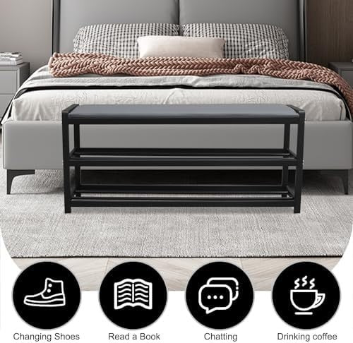 3-Tier Shoe Rack with Padded Seat Modern Entryway Bench Storage Shelf
