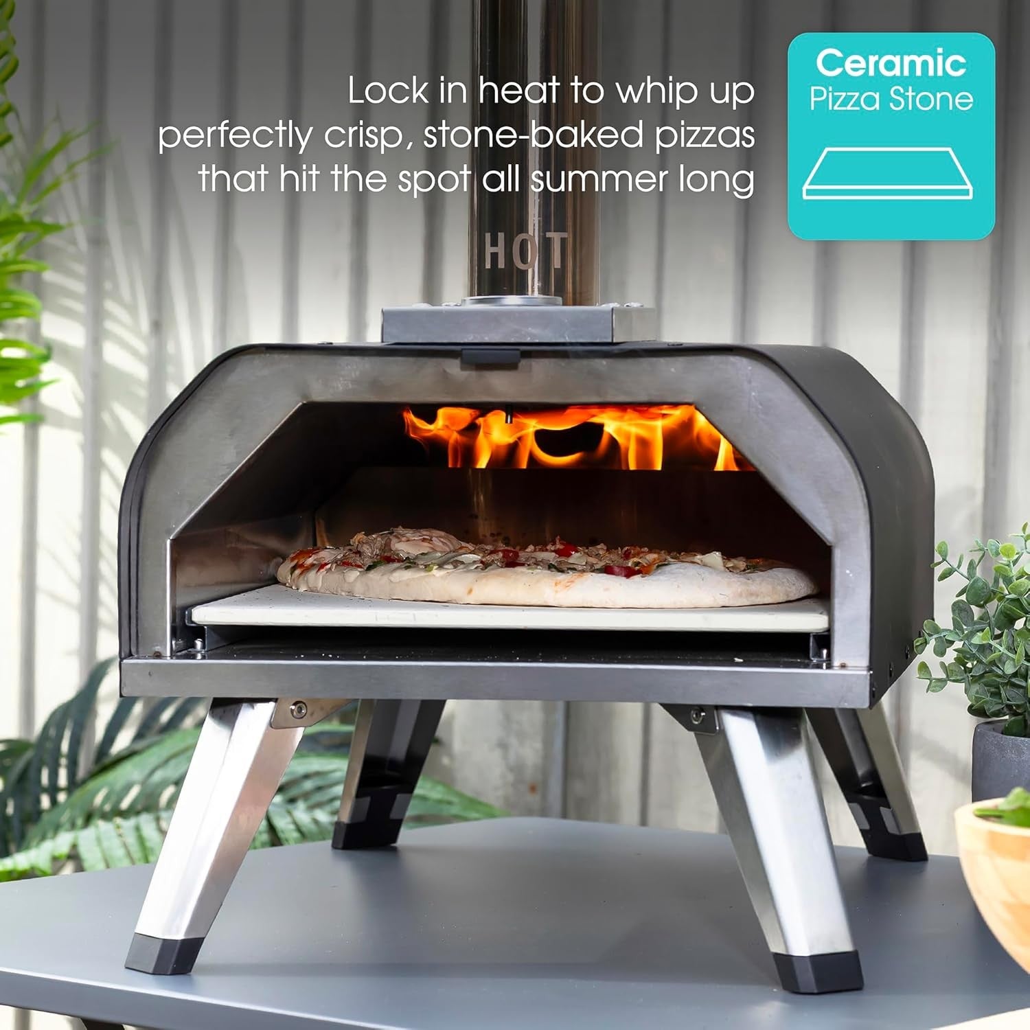 Outdoor 13" Wood Pellet Pizza Oven | Portable Garden BBQ Cooker w Paddle & Cover