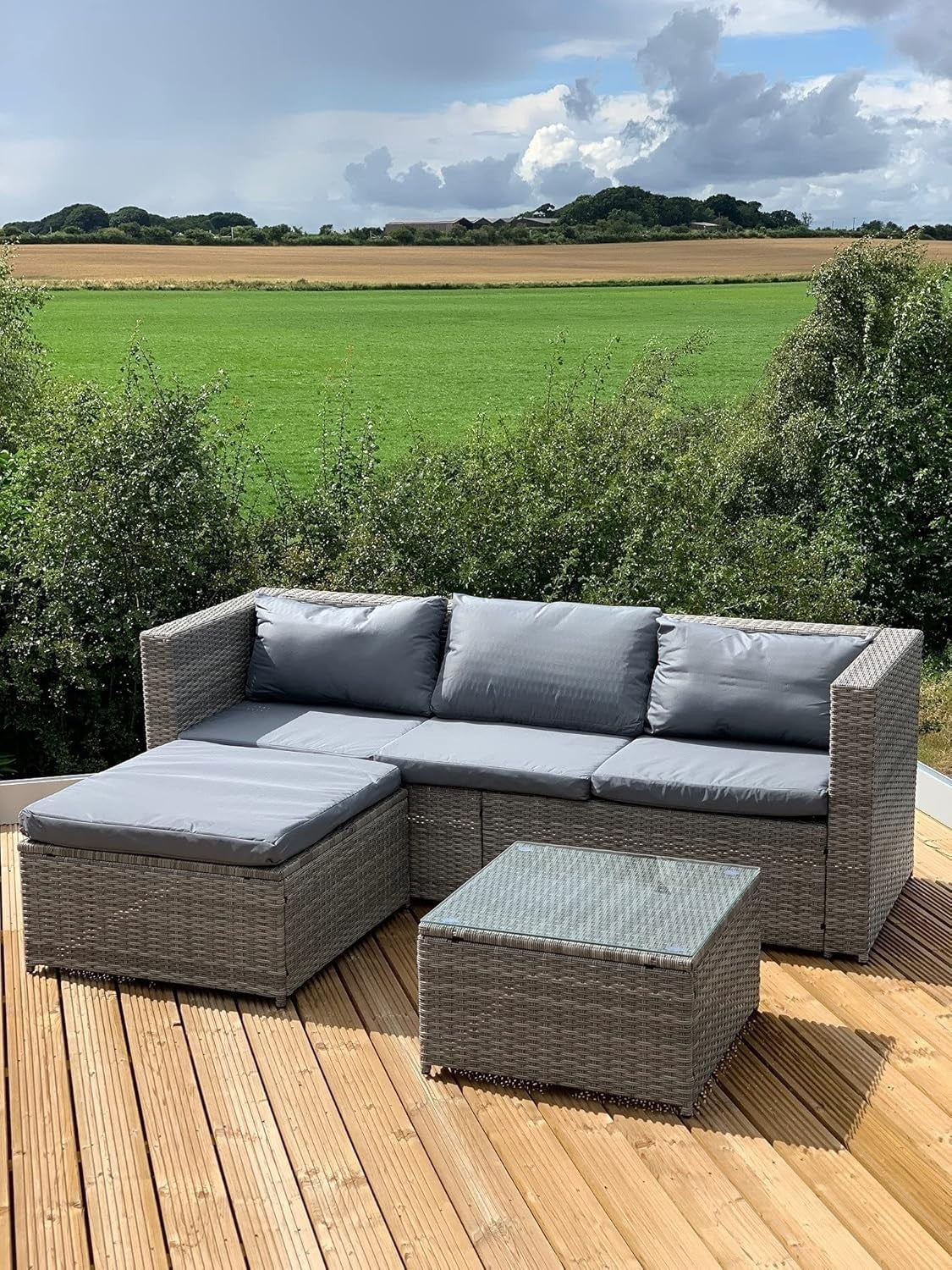 Outdoor Rattan Corner Sofa Set - Modular 4-Piece Patio Lounge, Weatherproof