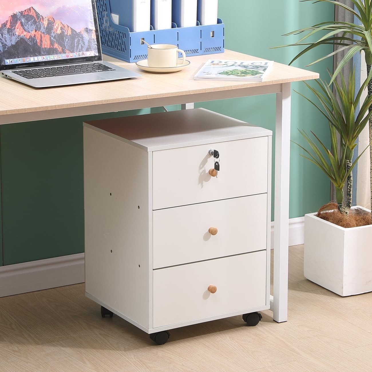 Locking Rolling 3 Drawer File Cabinet Under Desk Printer Stand Storage