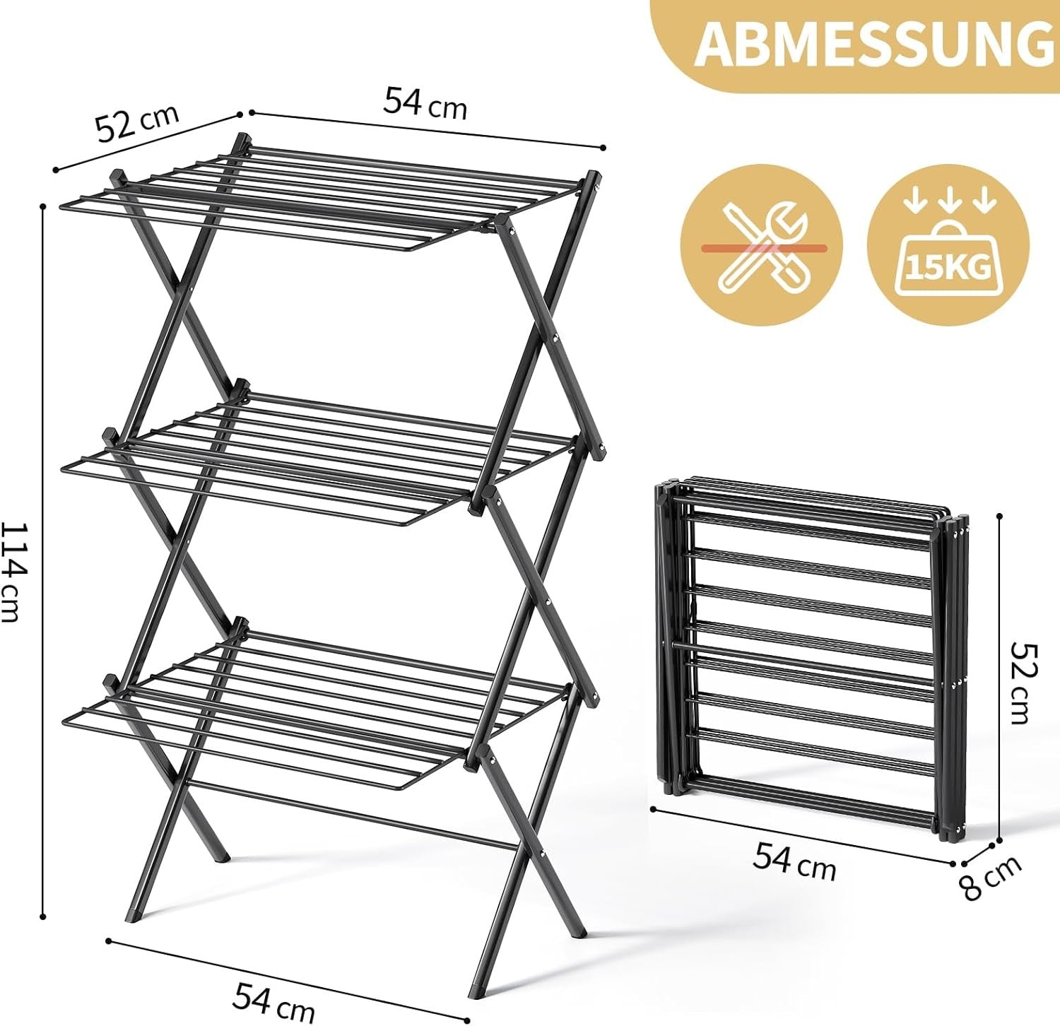 3 Tier Clothes Airer Foldable Drying Rack Space Saving Indoor Laundry