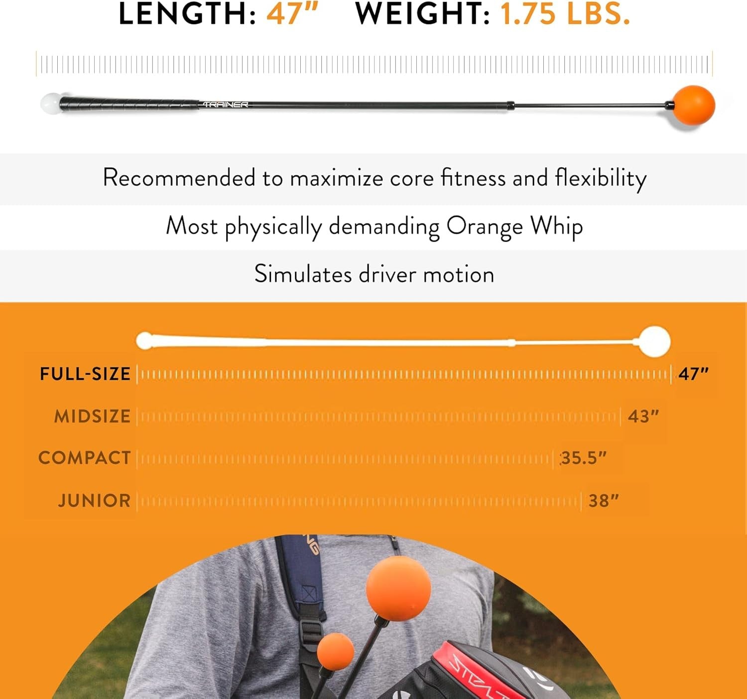 Golf Swing Trainer Whip Full Size Tempo Aid 47"