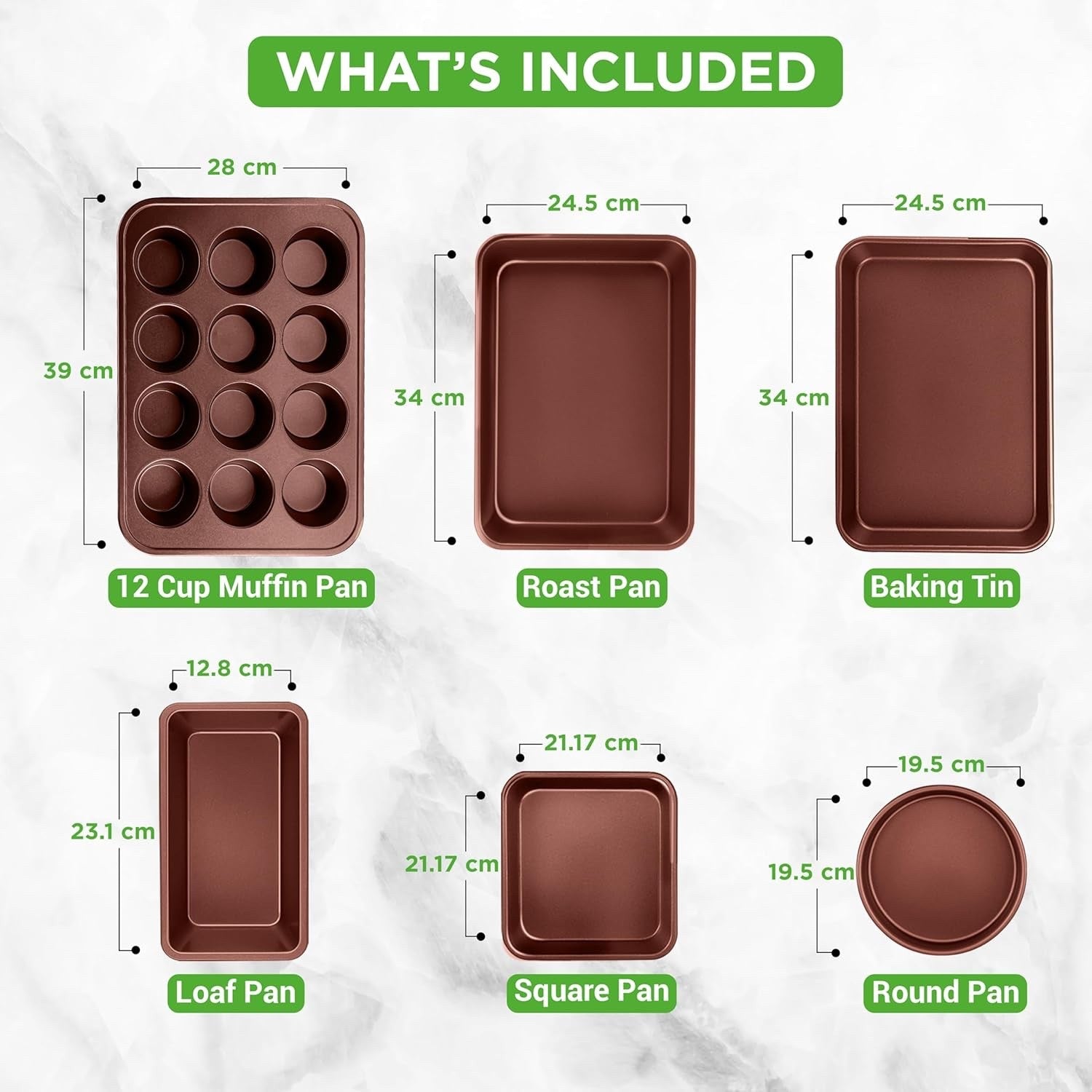 20pcs Brown Non Stick Cookware & Bakeware Set Induction Safe Pots Pans with Lids