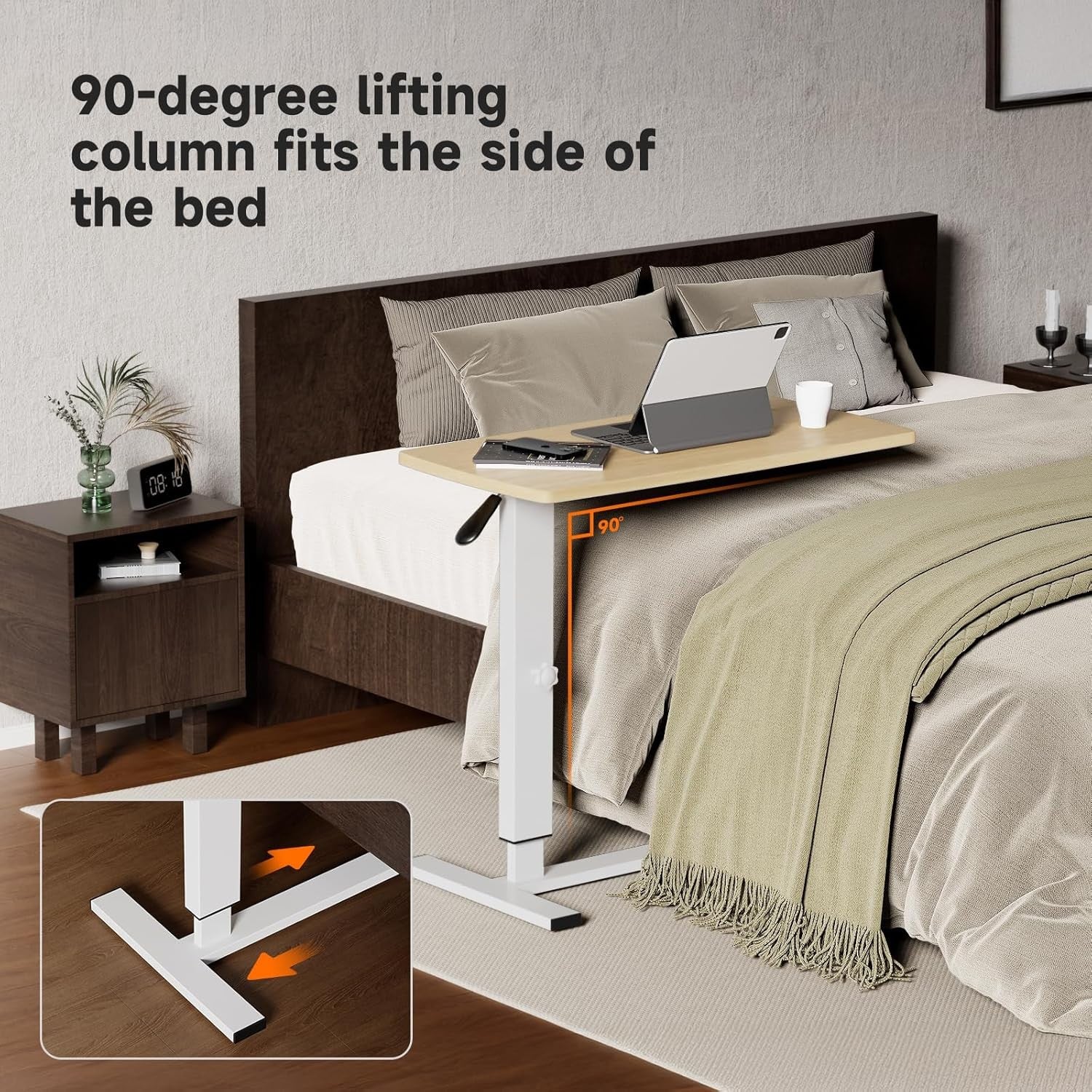 Overbed Bedside Table Height Adjustable Laptop Desk with Wheels Sofa