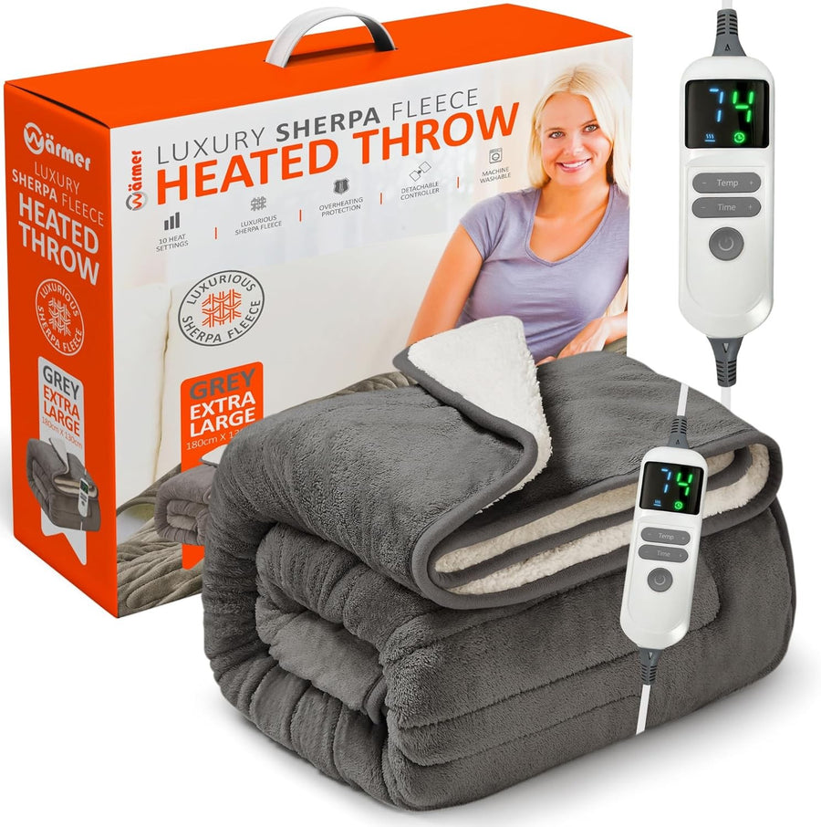 Electric Heated Throw Blanket XL 130x180cm Sherpa Fleece 9 Heat Timer
