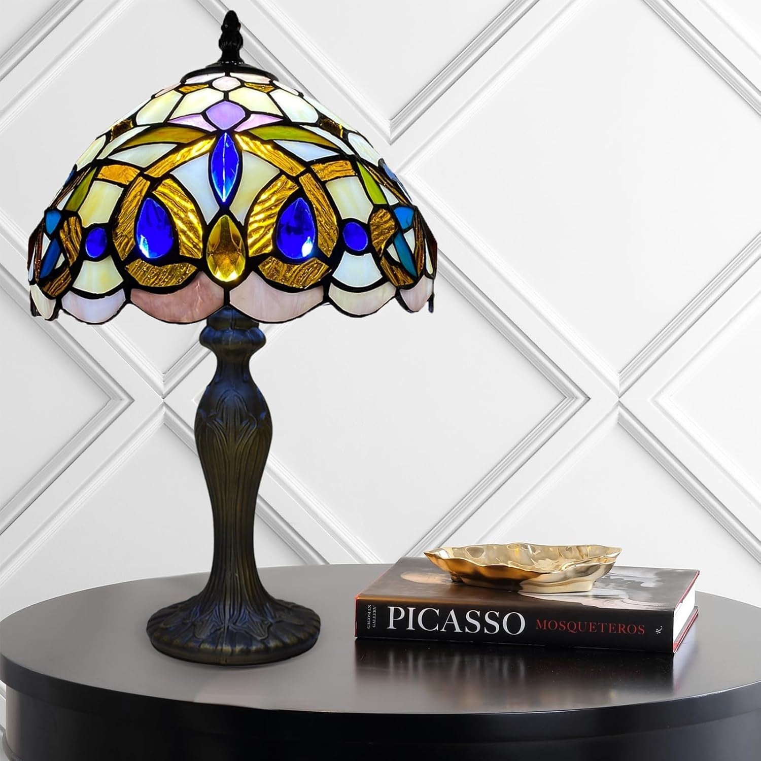 Tiffany Style Table Lamp Stained Glass Antique Design 42cm E27