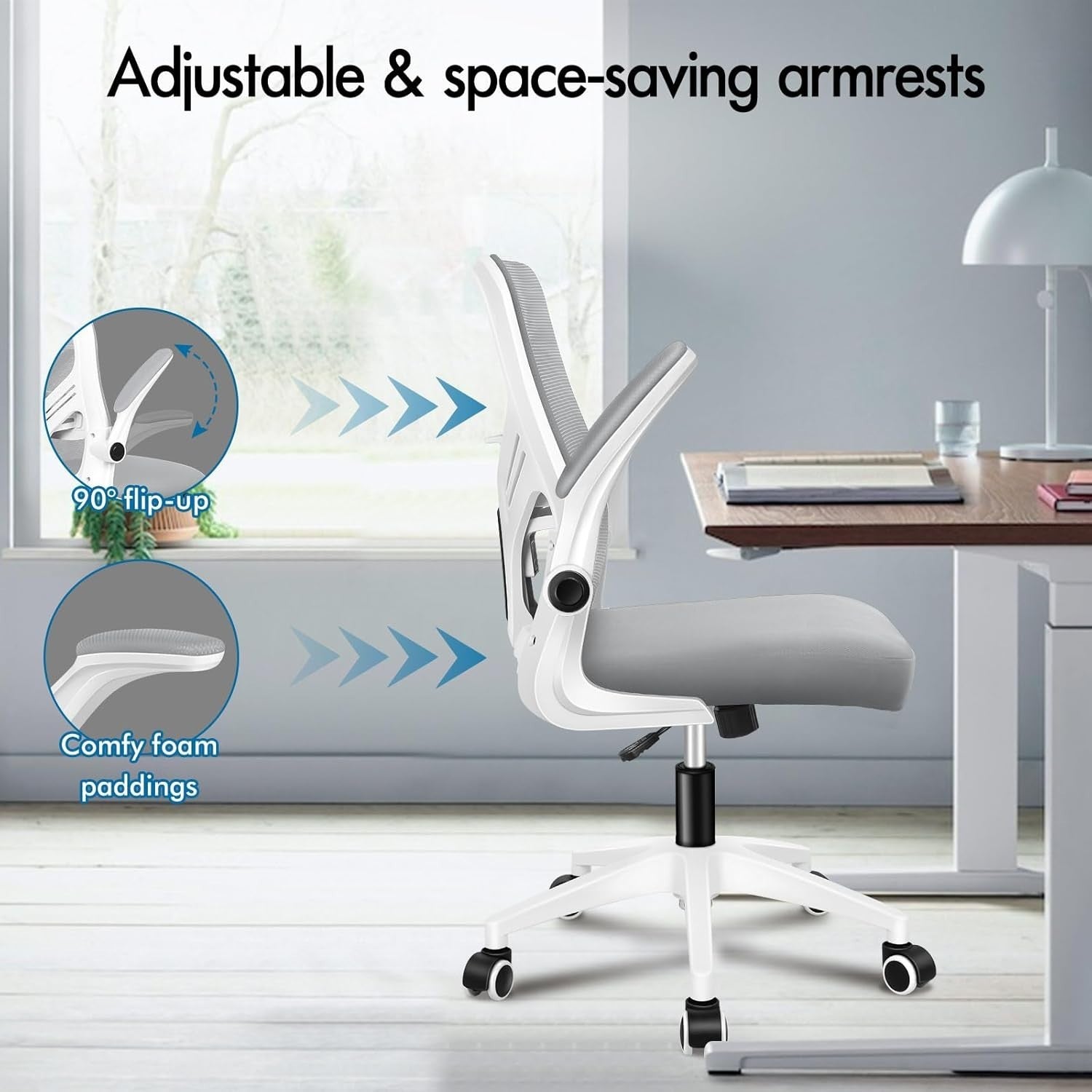 Ergonomic Mesh Office Chair Flip-Up Arms Lumbar Support Mid-Back Desk Seat