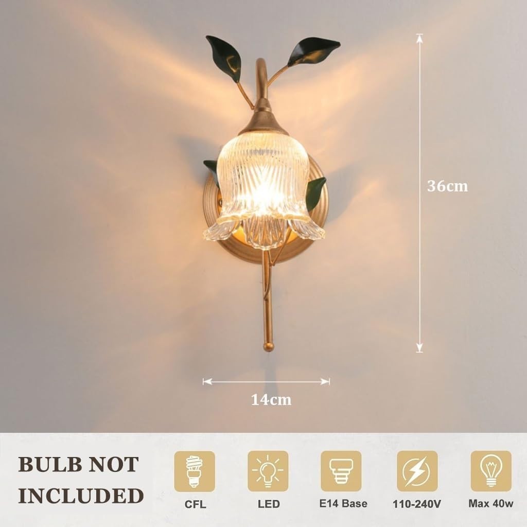 Vintage Bronze Wall Lamp with Glass Shade, Adjustable, 10x10x10 cm
