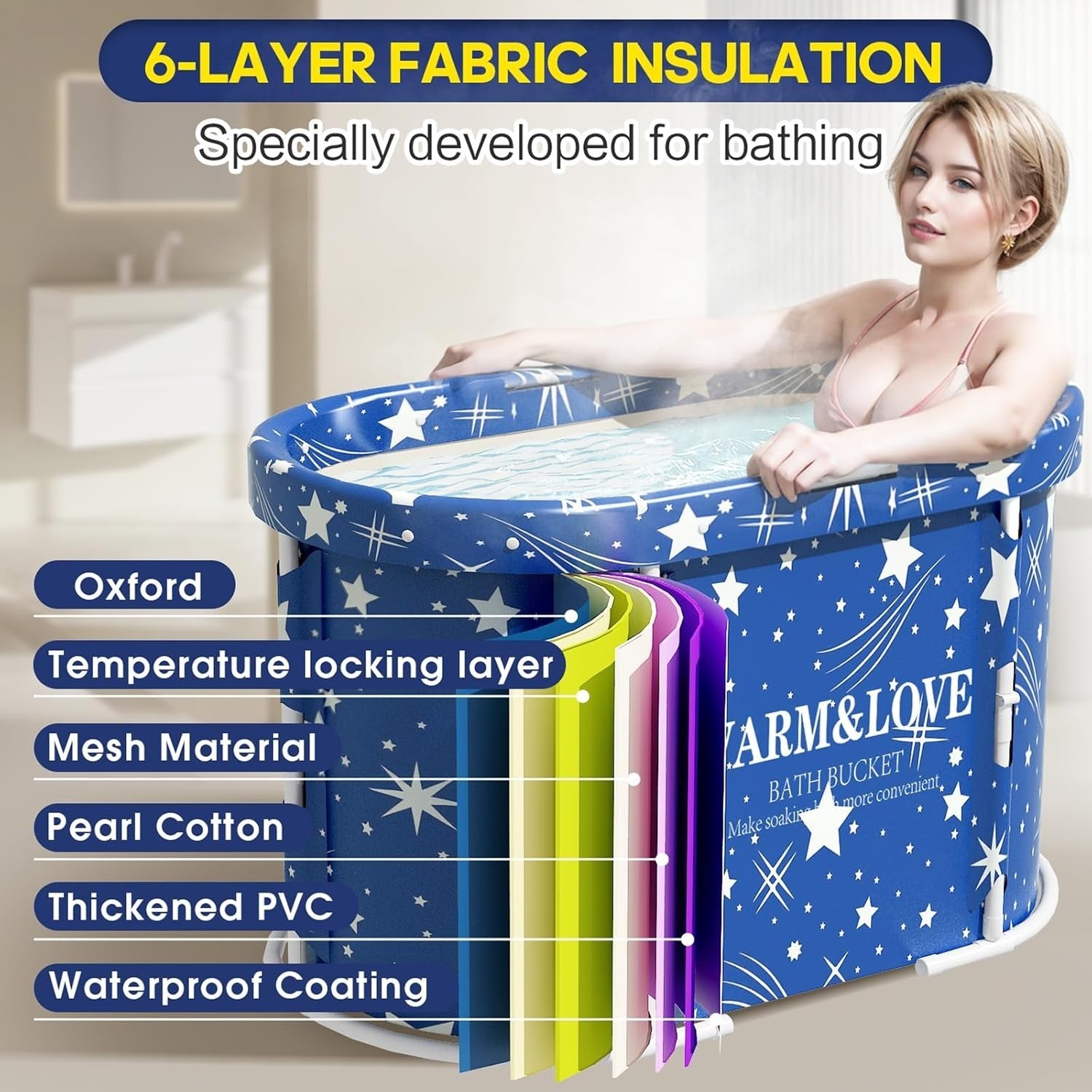 Starry Blue Portable Foldable Bathtub 94x55x56cm Hot & Ice Sauna Bath