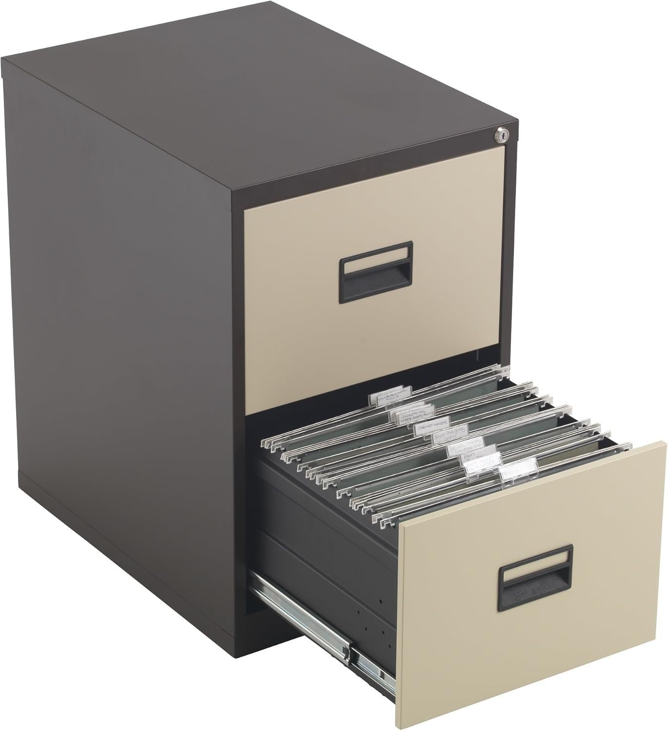 Coffee Cream Steel Filing Cabinet 2 Drawer Lockable Heavy Duty 70cm