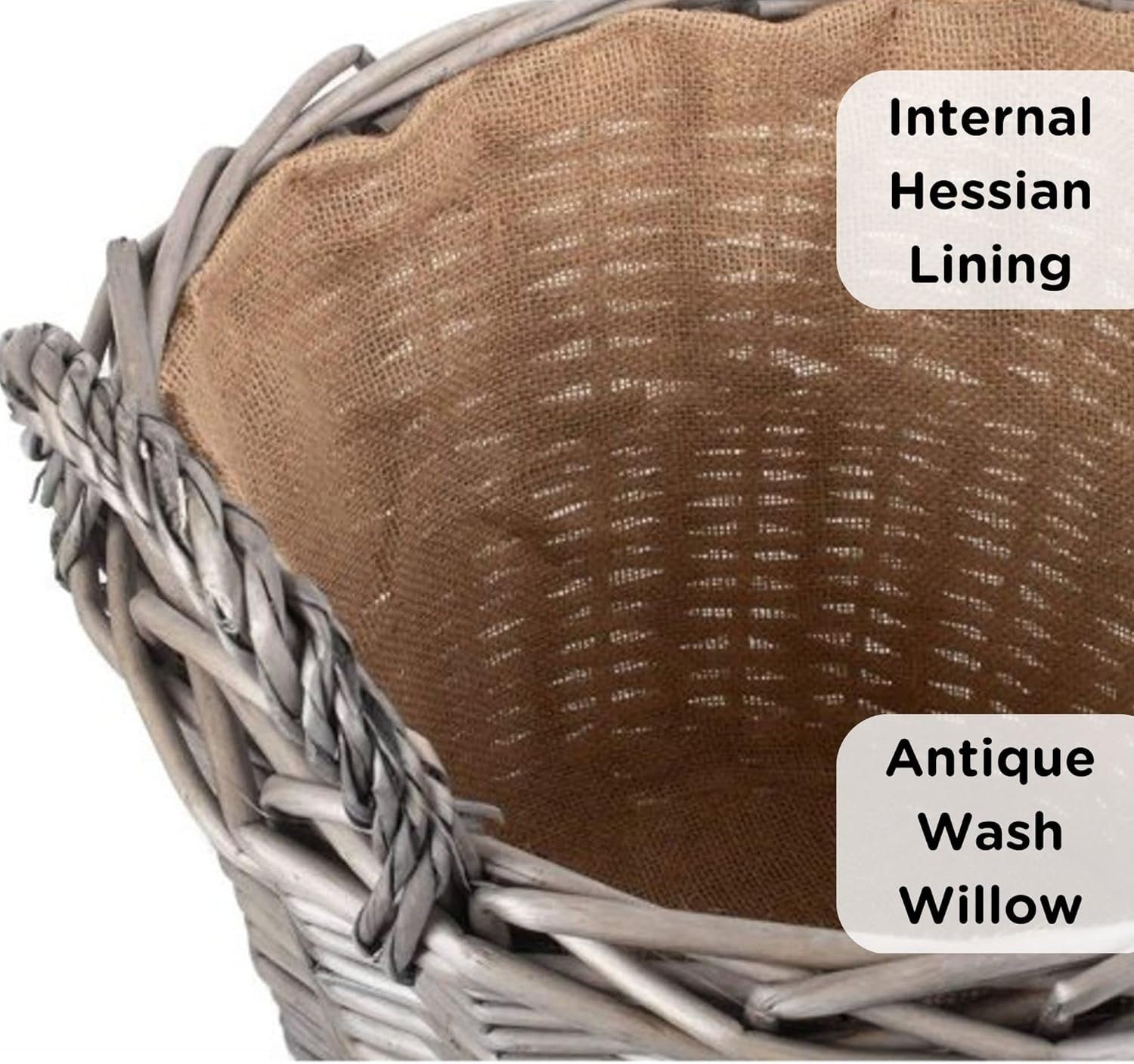 Wicker Log Basket Set with Handles & Lining – 51cm & 38cm Firewood Bins