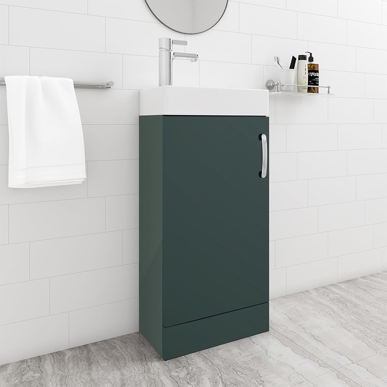 Green Cloakroom Vanity Unit with Basin, Trap & Waste – Compact Under Sink 40cm