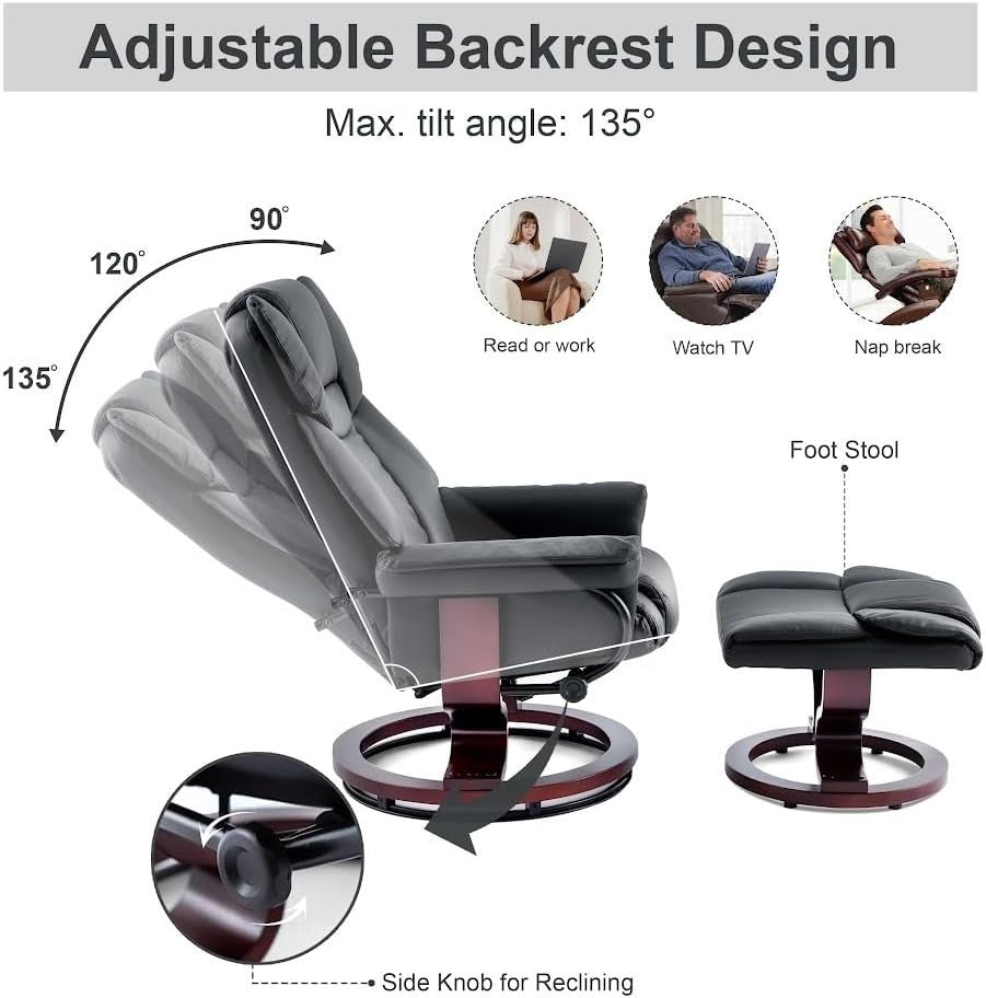 Recliner Armchair with Footstool Swivel PU Leather Chair Lounge Sofa