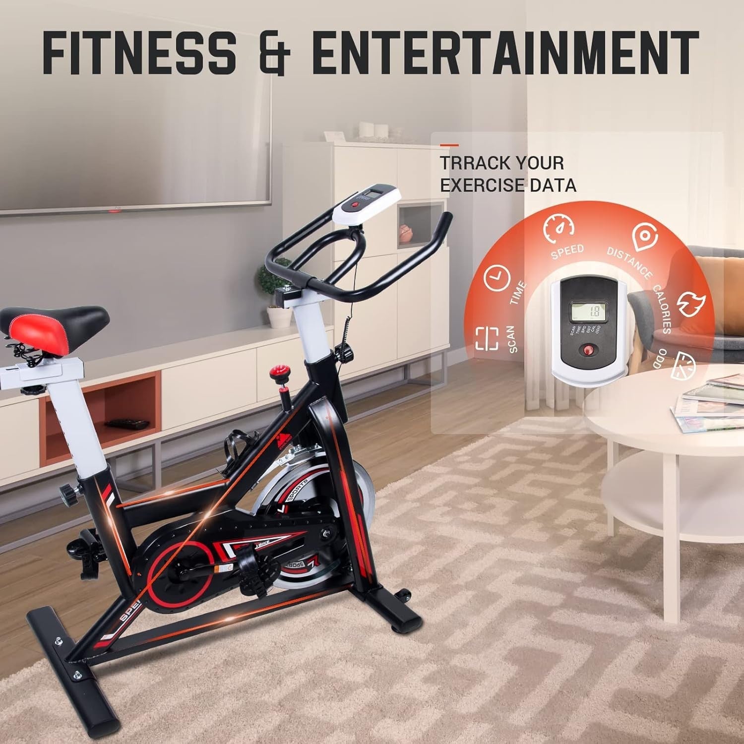 Indoor Exercise Spin Bike w/ LCD Monitor, Adjustable Seat & Quiet Belt Drive