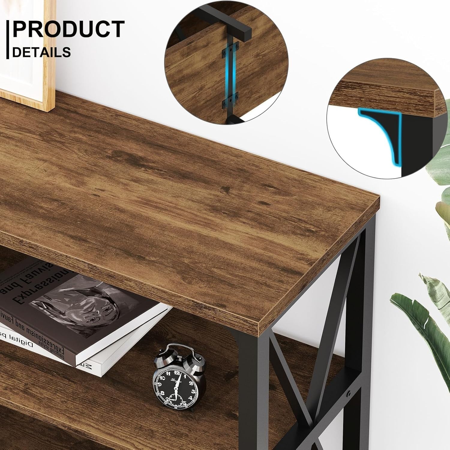 Rustic Wood Console Table Sofa Entryway Desk w/ Shelves 63" Storage