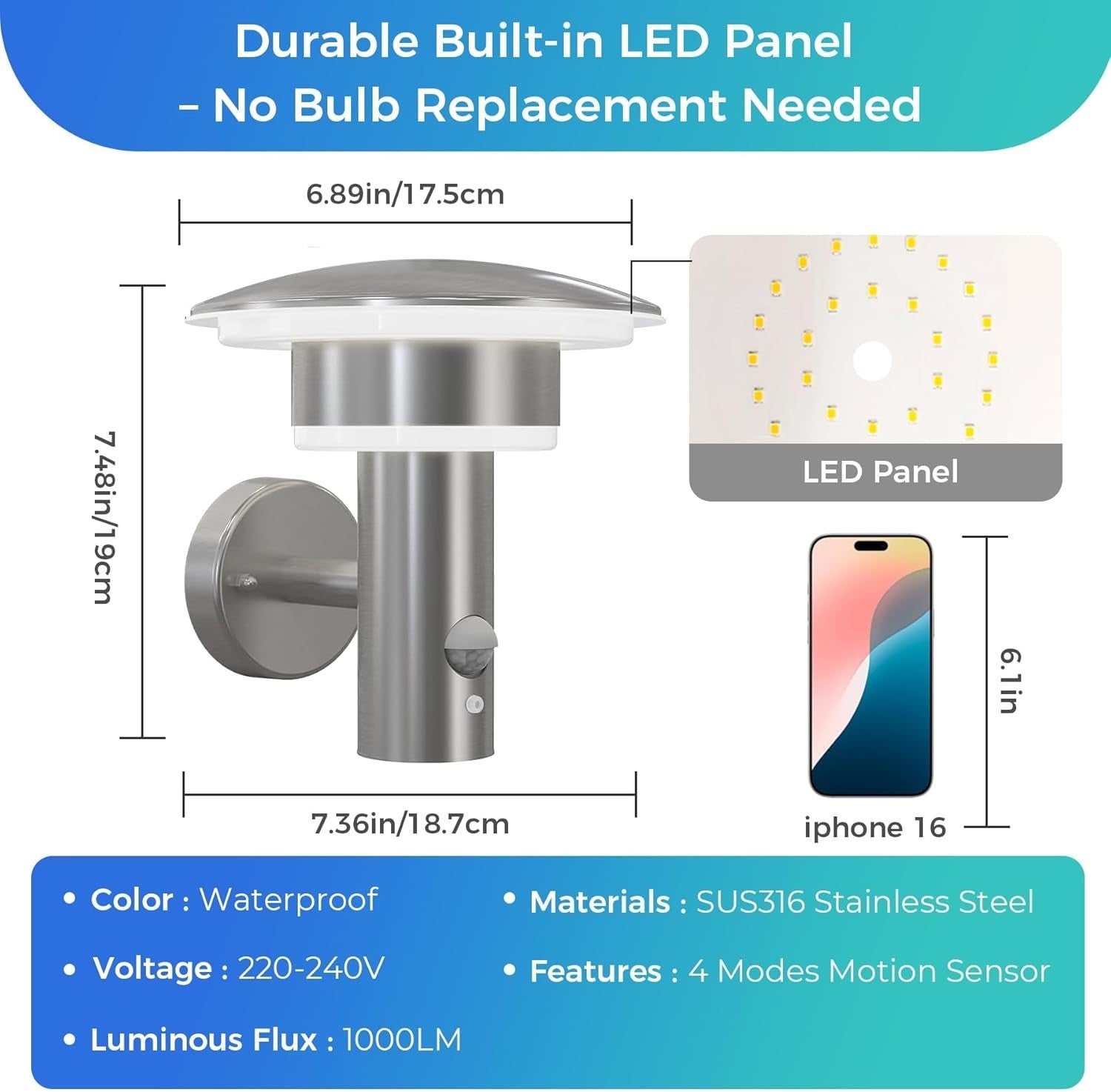 LED Outdoor Wall Lights PIR Sensor IP44 Waterproof Garden Porch Lamp