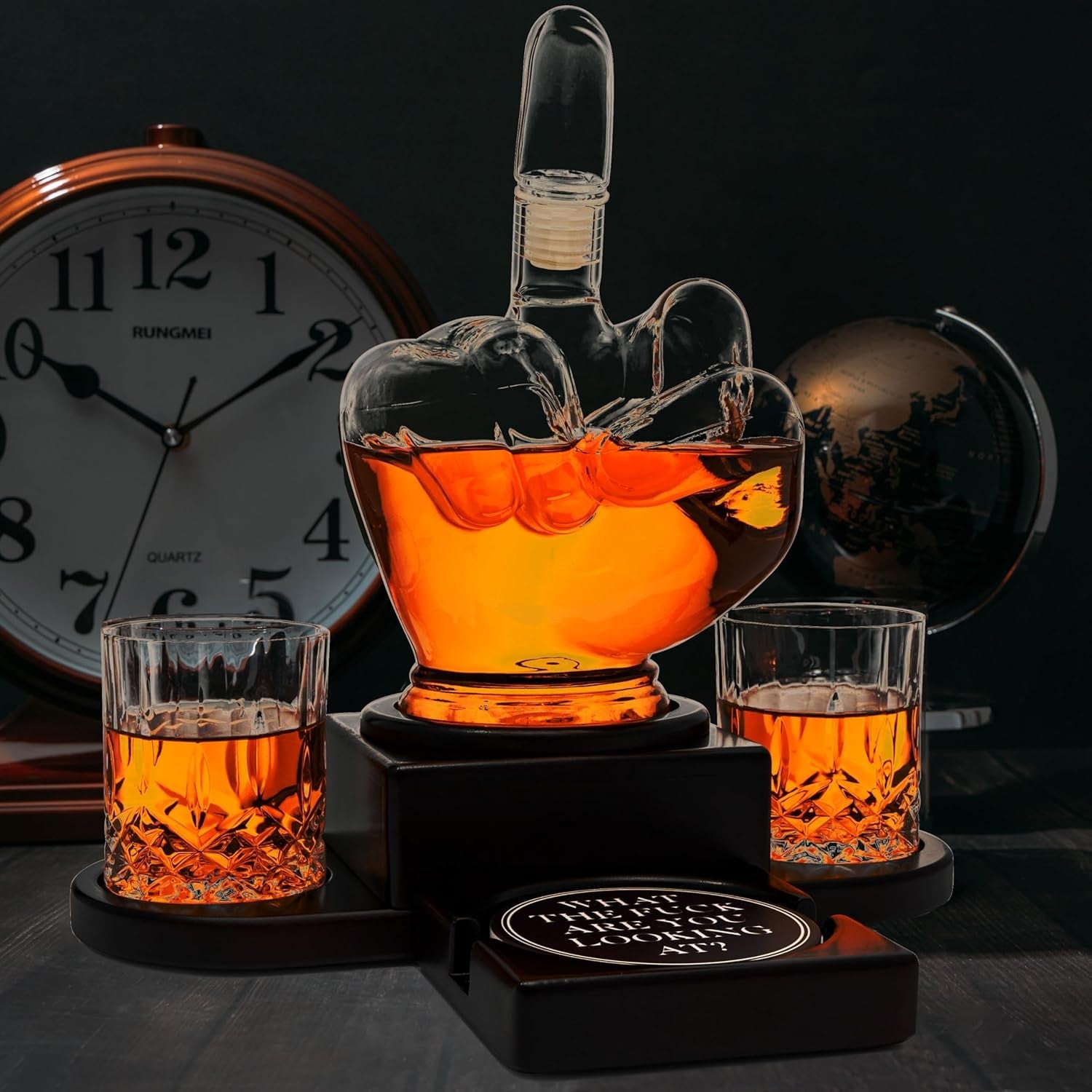 Middle Finger Whiskey Decanter Set with Stand & Glasses – Funny Novelty Gift