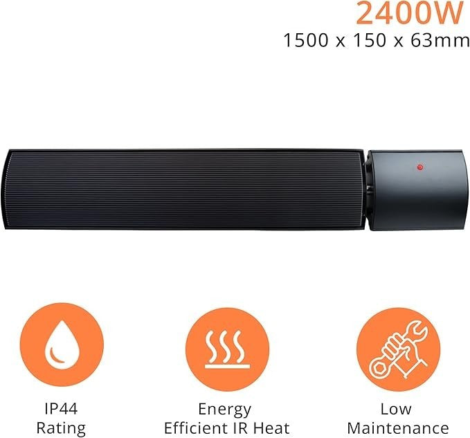 1200W IP44 Infrared Heater Wall Energy Efficient Fast Heat Indoor Outdoor
