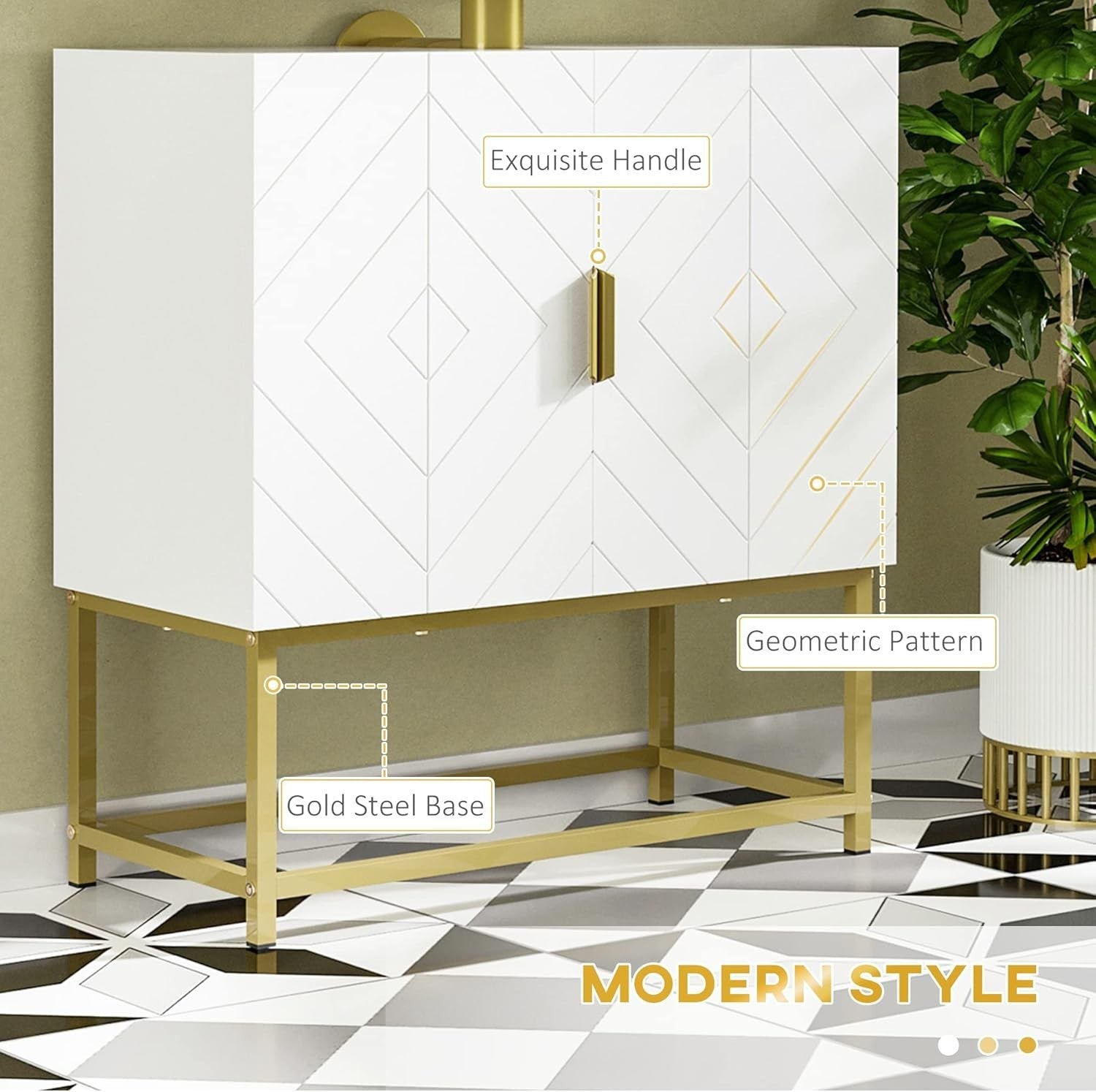 Modern Under Sink Bathroom Cabinet White Storage Unit Gold Legs 60x65cm
