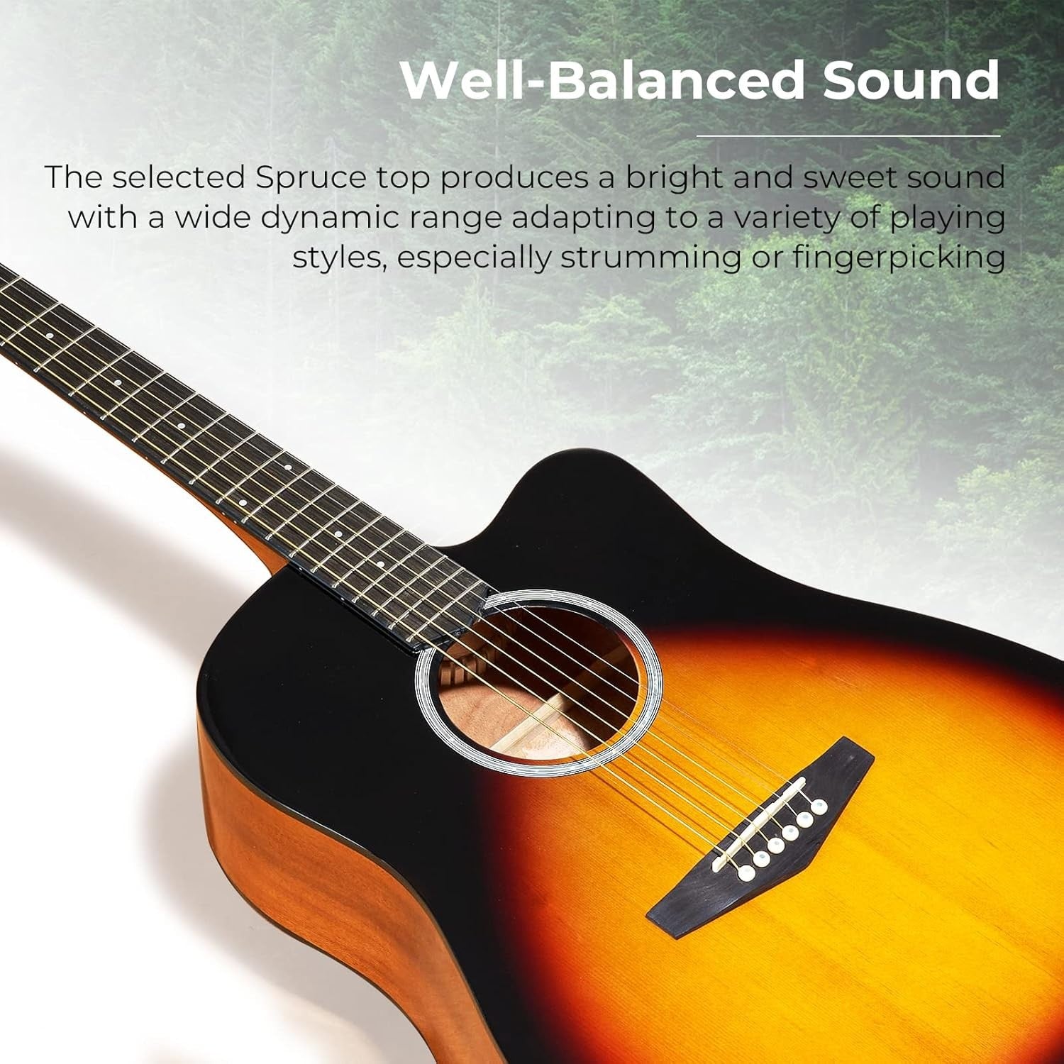 Full Size 41in Acoustic Guitar Cutaway Starter Kit Sunburst