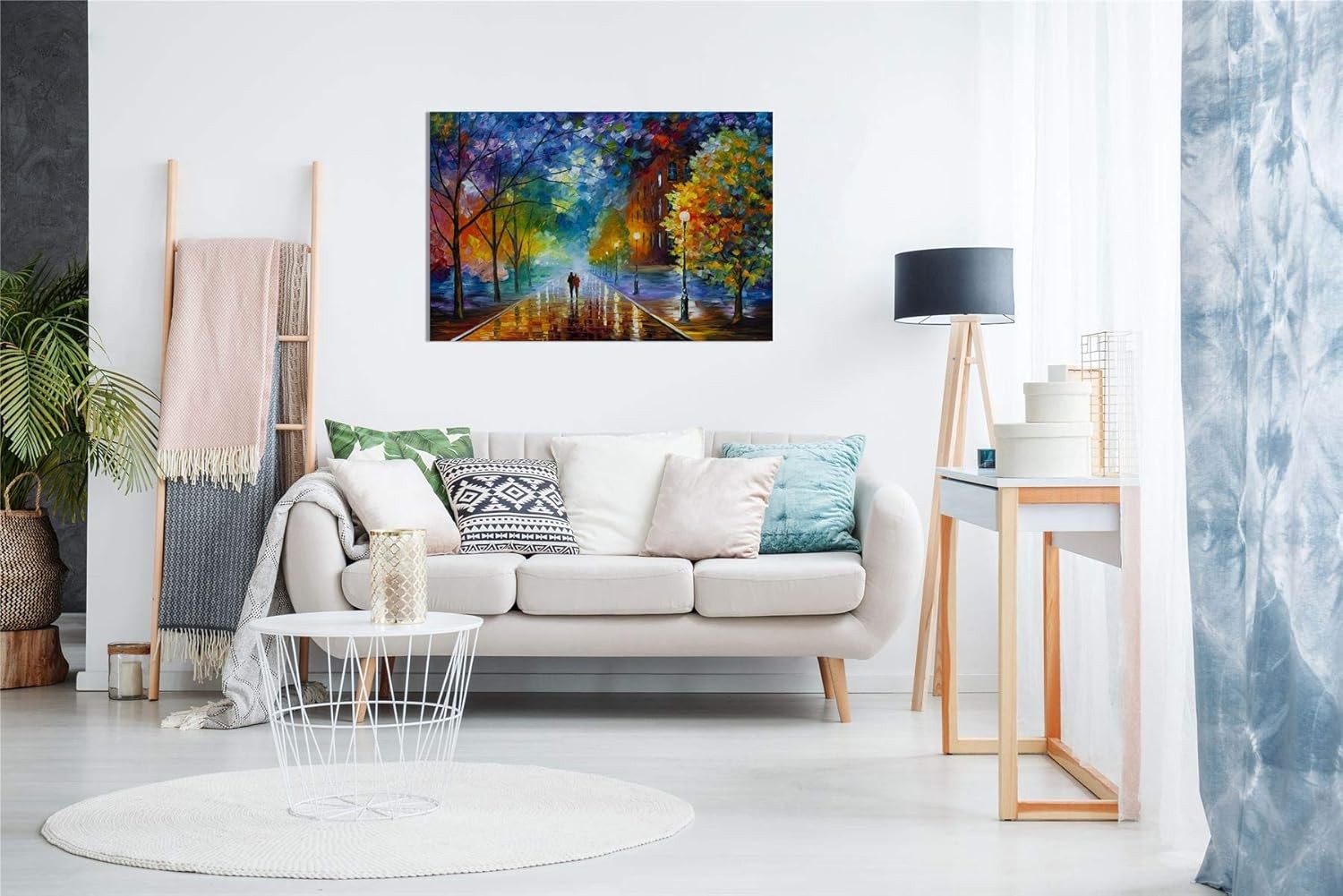 Colourful Autumn Street Canvas Wall Art Rainy City Scene Modern Home Decor